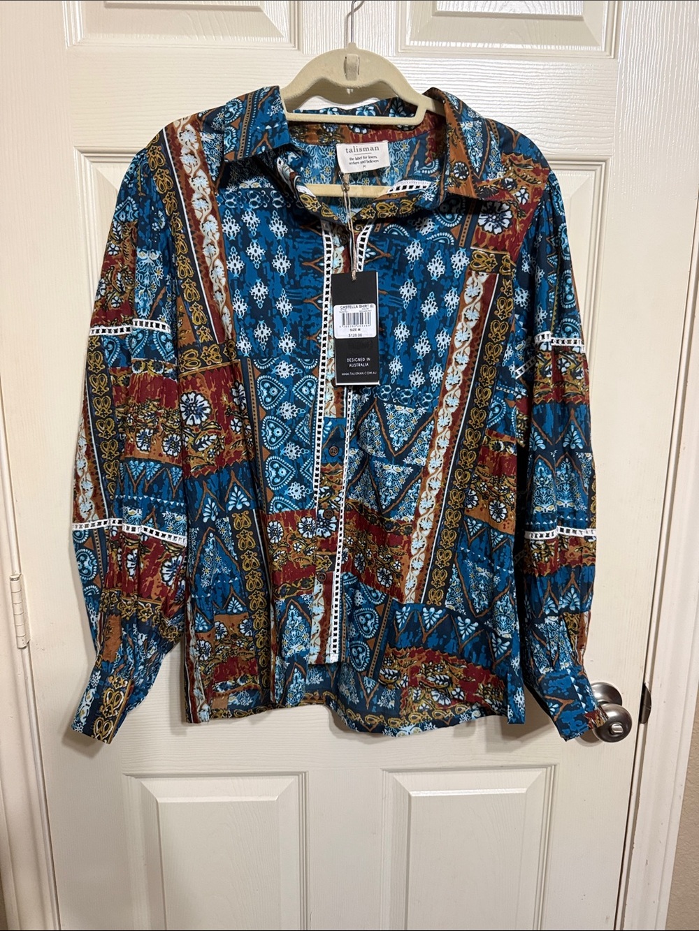 Blue Patterned Long-Sleeve Shirt